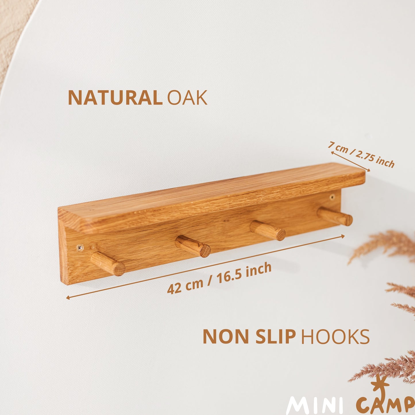 🪵 Wooden Coat Hooks with Floating Shelf