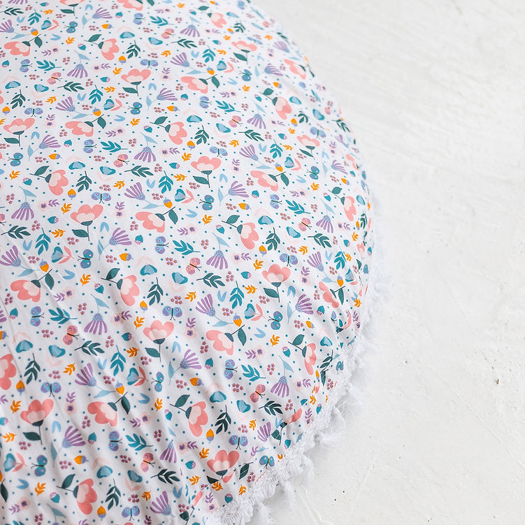 Fituraa Floral Floor Cushion – White Cotton Round Pillow for Kids (100 cm)