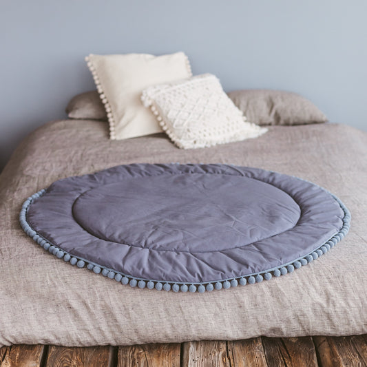 Fituraa Grey Cotton Play Mat with Fringe – 115 cm