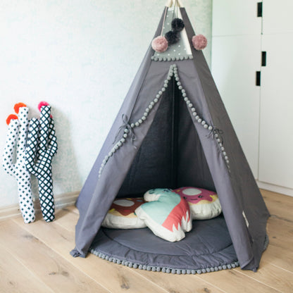 Fituraa Grey Cotton Play Mat with Fringe – 115 cm
