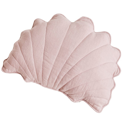 Linen Sea Shell Pillow – Pink Throw Pillow for Coastal & Beach Decor