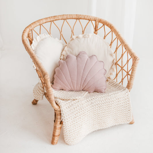 Linen Sea Shell Pillow – Pink Throw Pillow for Coastal & Beach Decor