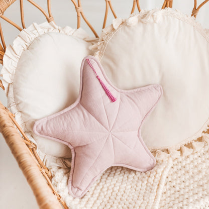 Fituraa Sea Star Pillow – 45 cm Rose Linen Coastal Cushion with Tassel