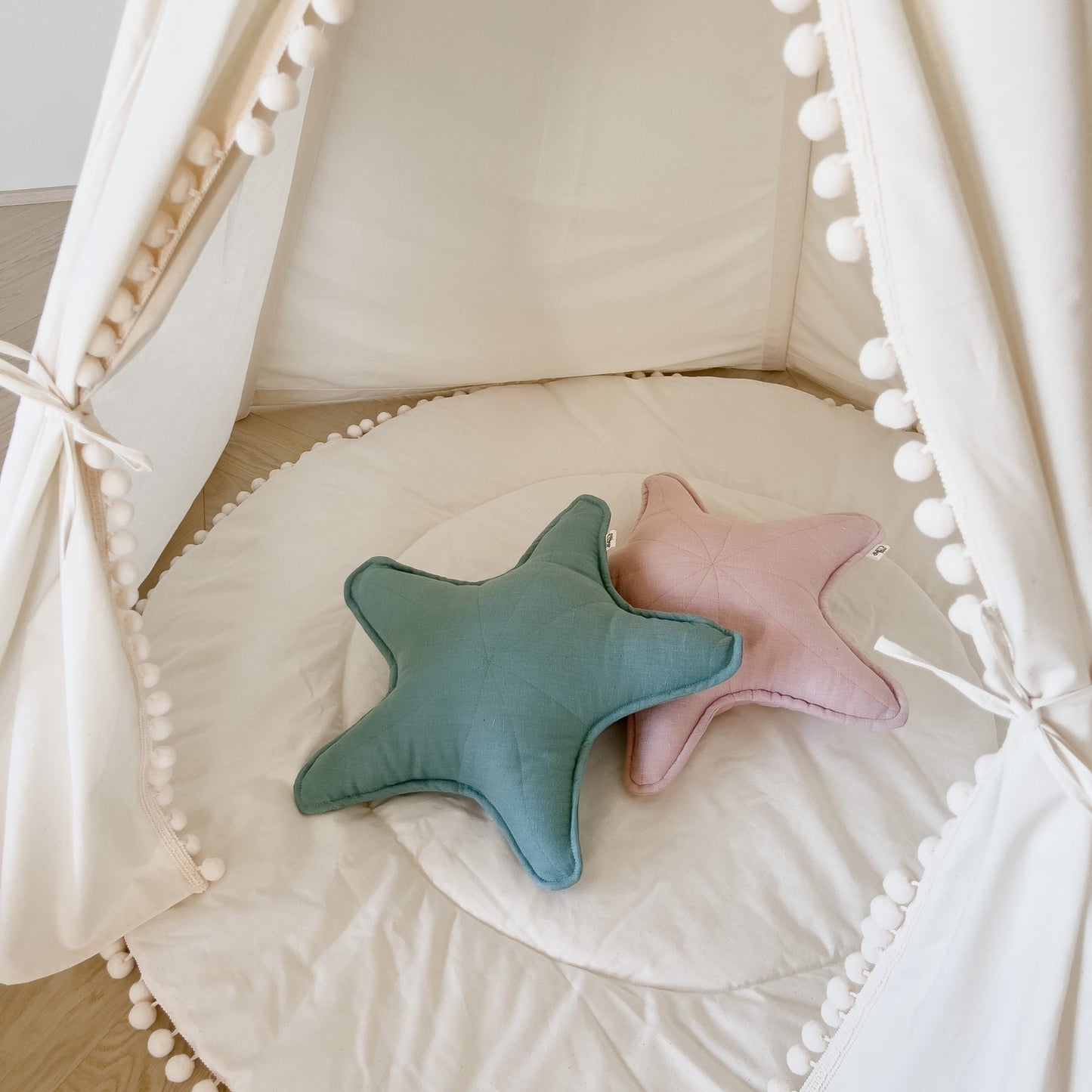 Fituraa Sea Star Pillow – 45 cm Rose Linen Coastal Cushion with Tassel