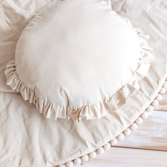 Fituraa Round Ruffle Throw Pillow – 18" OEKO-TEX Cotton Cushion