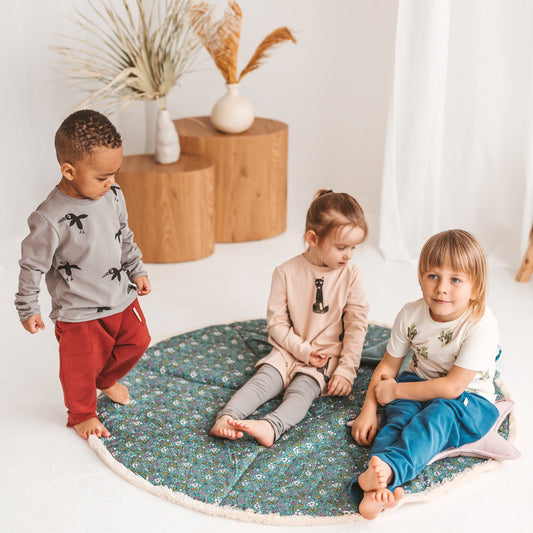 🌿 Floral Green Floor Mat for Children