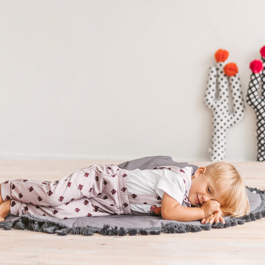 Fituraa Grey Cotton Play Mat with Tassels – 115 cm