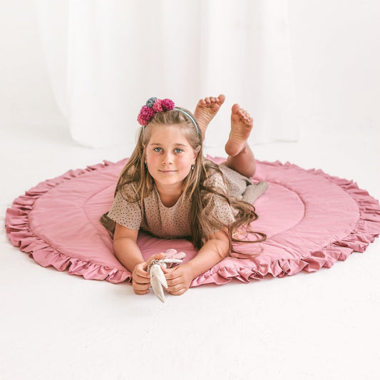 Kids Playmat with Ruffled Border in Rose