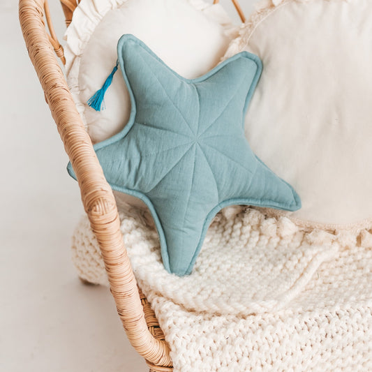 Fituraa Sea Star Pillow – 45 cm Mint Linen Starfish Cushion with Tassel