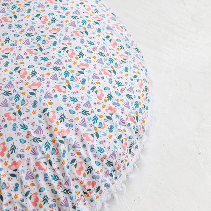 Fituraa Floral Floor Cushion – White Cotton Round Pillow for Kids (100 cm)