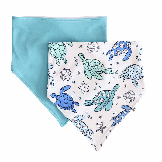 Fituraa Bandana Bib Set – Sea Turtle Splash 2-Pack for Baby Boys or Girls