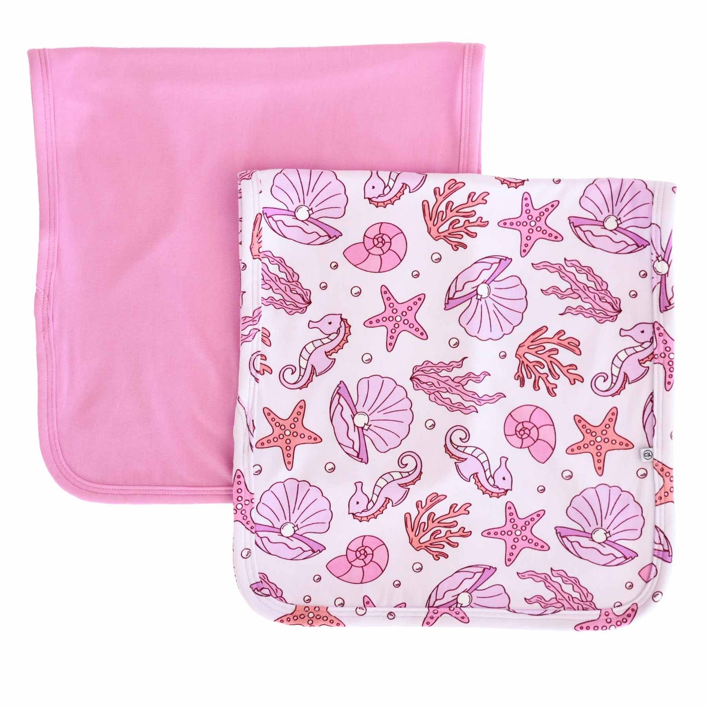 Fituraa Burp Cloth Set – Tiny Tides 2-Pack with Seahorses & Pink