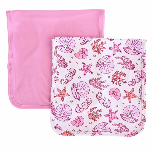 Fituraa Burp Cloth Set – Tiny Tides 2-Pack with Seahorses & Pink